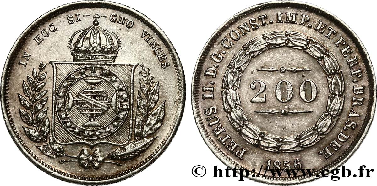 BRAZIL 200 Reis Pierre II 1856  AU 