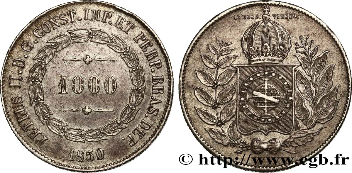 BRAZIL 1000 Reis Empereur Pierre II 1850  AU 
