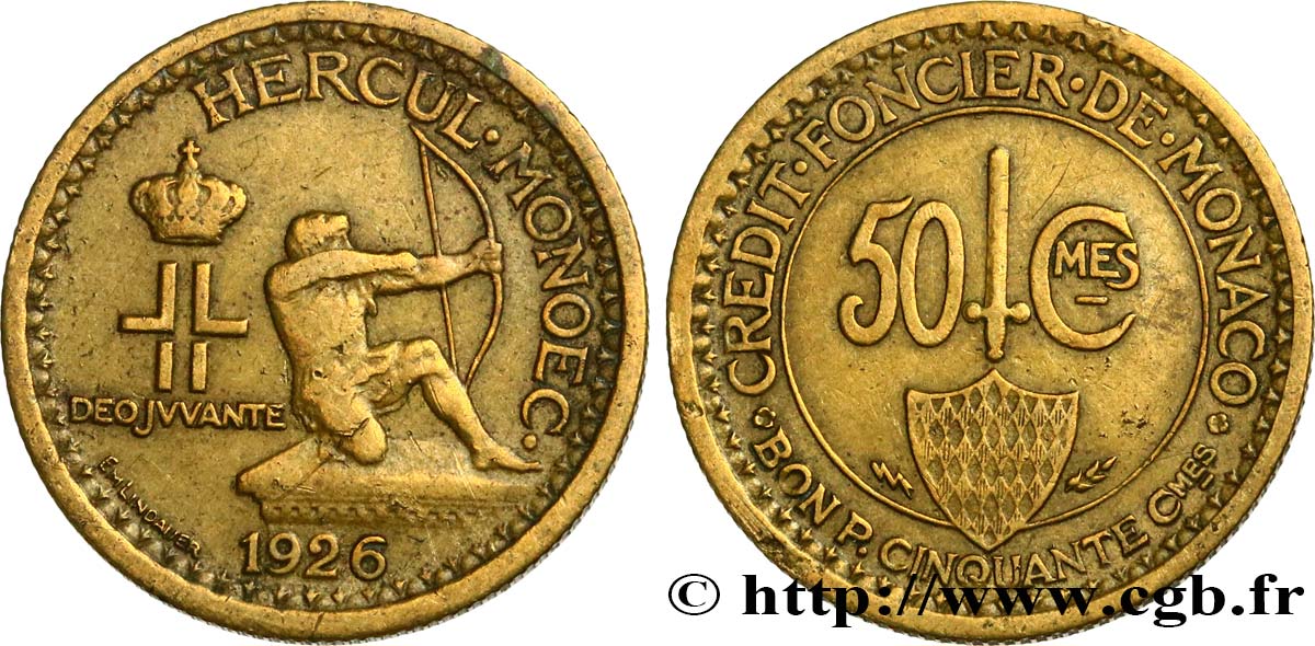 MONACO 50 Centimes émission du Crédit Foncier de Monaco 1926 Poissy TTB 