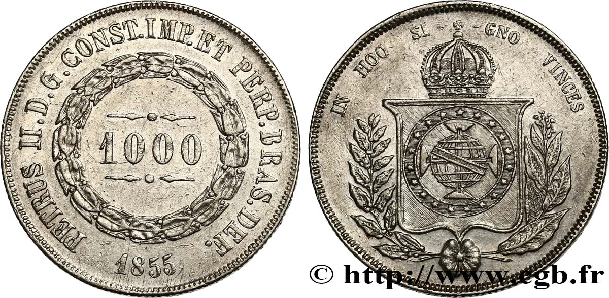 BRÉSIL 1000 Reis Empereur Pierre II 1855  TTB+ 