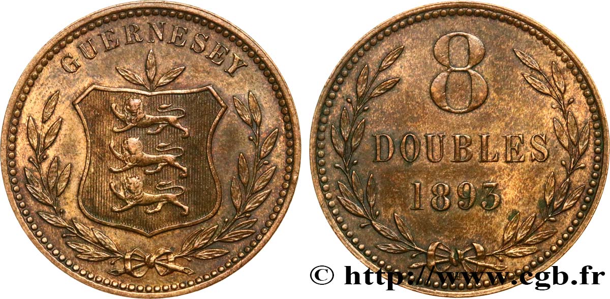GUERNESEY 8 Doubles armes du baillage de Guernesey 1893 Heaton TTB 