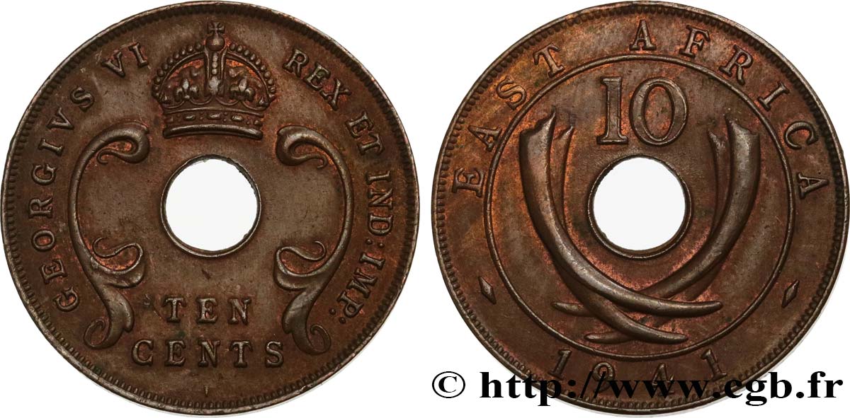 ÁFRICA ORIENTAL BRITÁNICA 10 Cents frappe au nom de Georges VI 1941 Bombay - I MBC 