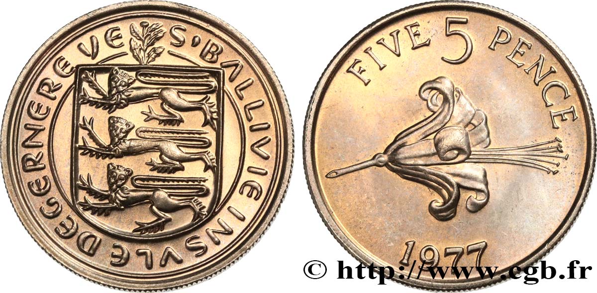 GUERNSEY 5 Pence 1977  fST 