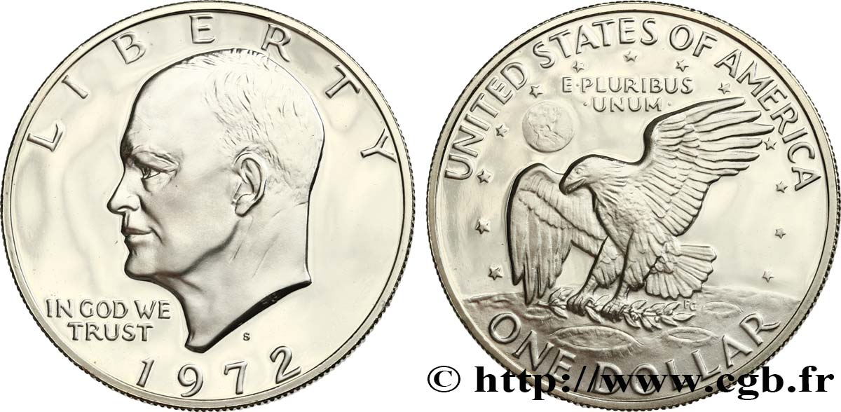 UNITED STATES OF AMERICA 1 Dollar Eisenhower Proof 1972 San Francisco MS 