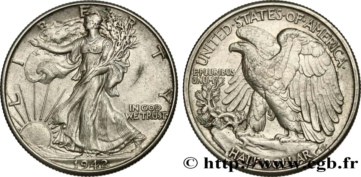 STATI UNITI D AMERICA 1/2 Dollar Walking Liberty 1942 Philadelphie BB 