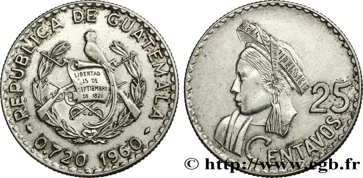 GUATEMALA 25 Centavos 1960  TTB 