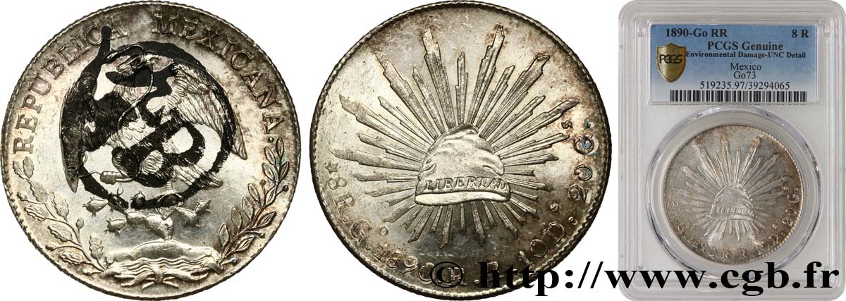 MESSICO 8 Reales  1890 Guanajuato MS PCGS