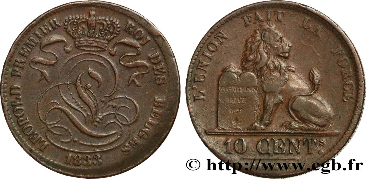 BELGIQUE 10 Centimes Léopold Ier 1833  TTB 