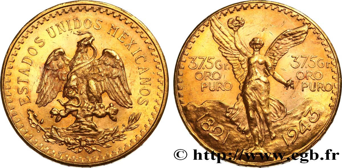 INVESTMENT GOLD 50 Pesos or 1943 Mexico MS 