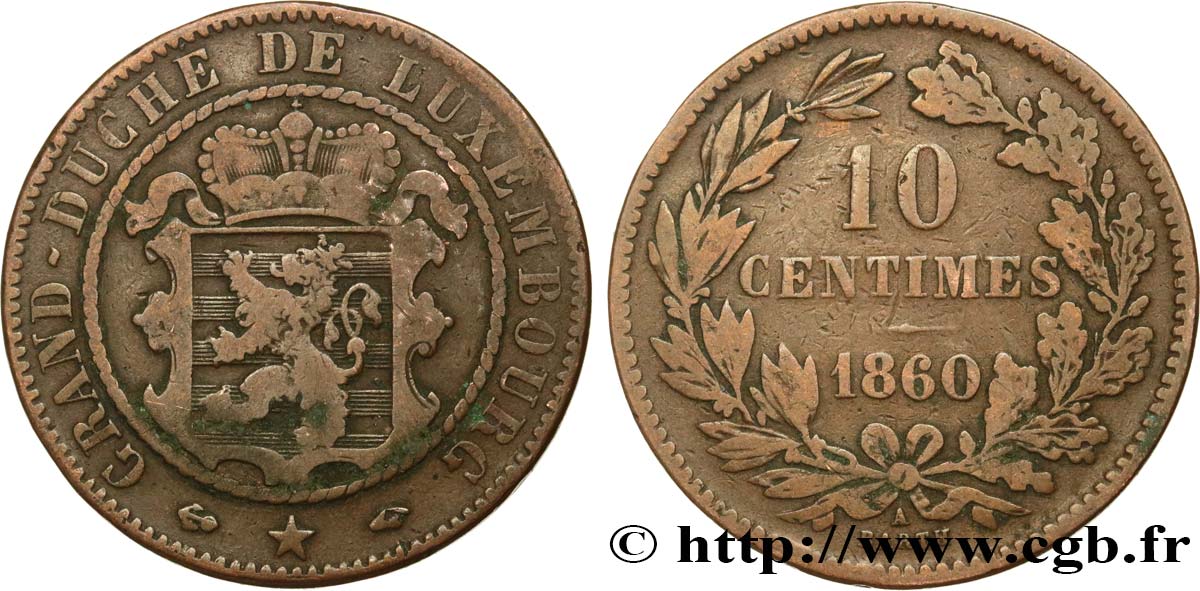 LUXEMBOURG 10 Centimes 1860 Paris - A TB+ 