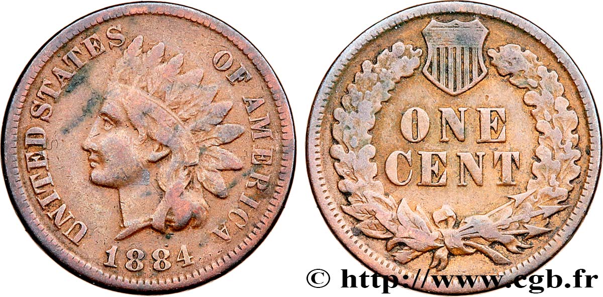 UNITED STATES OF AMERICA 1 Cent tête d’indien, 3e type 1884 Philadelphie VF 