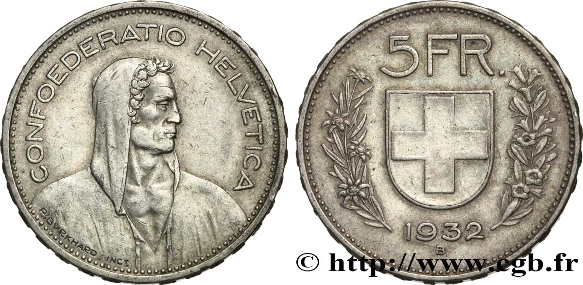 SUISSE 5 Francs Berger des Alpes 1932 Berne TTB 