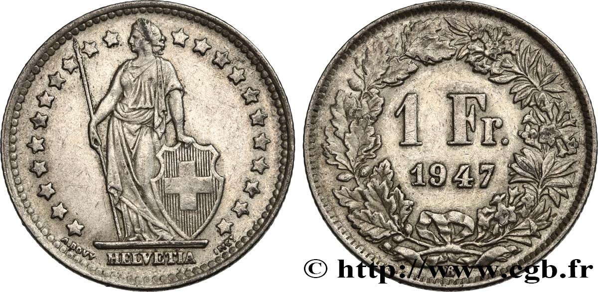 SWITZERLAND 1 Franc Helvetia 1947 Berne - B AU 