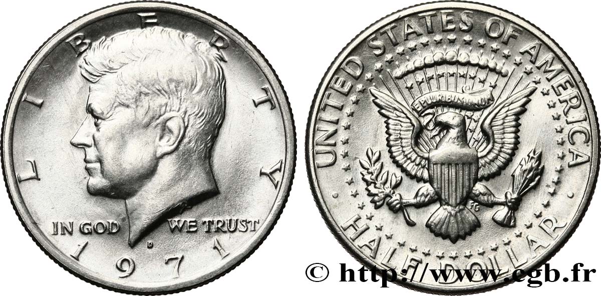 UNITED STATES OF AMERICA 1/2 Dollar Kennedy 1971 Denver AU 
