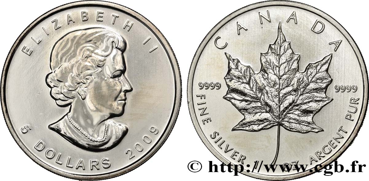 CANADA 5 Dollars (1 once) feuille d’érable 2009  SUP 