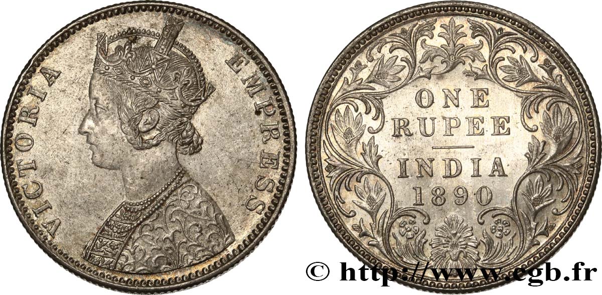 BRITISH INDIA 1 Rupee (Roupie) Victoria 1890  Bombay MS 