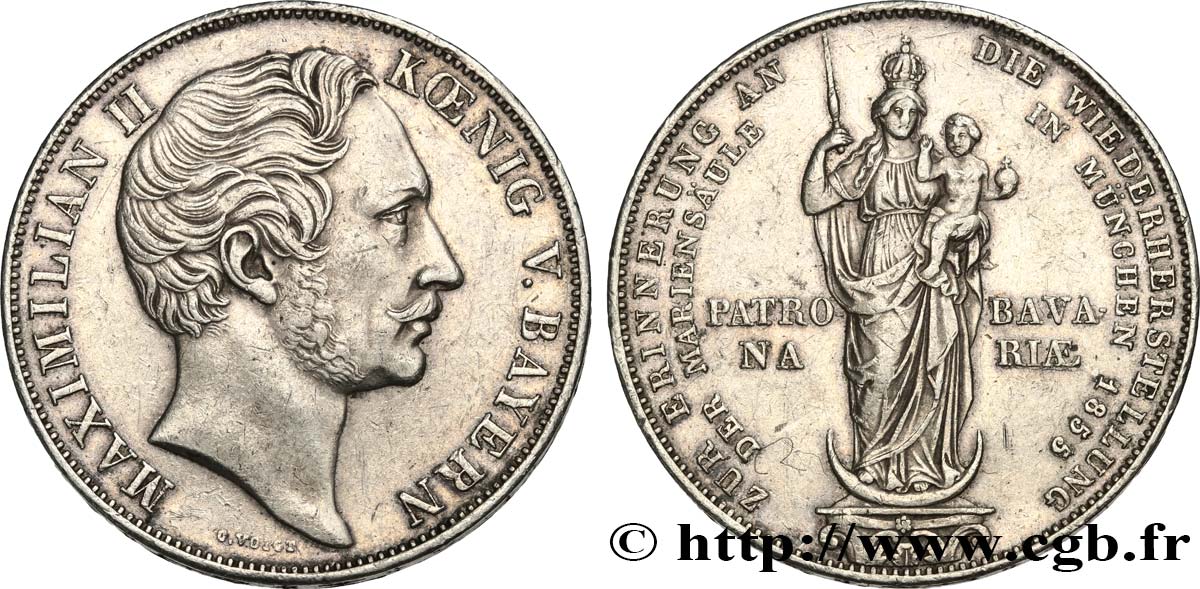 GERMANY - BAVARIA 2 Gulden Maximilien II 1855  XF 