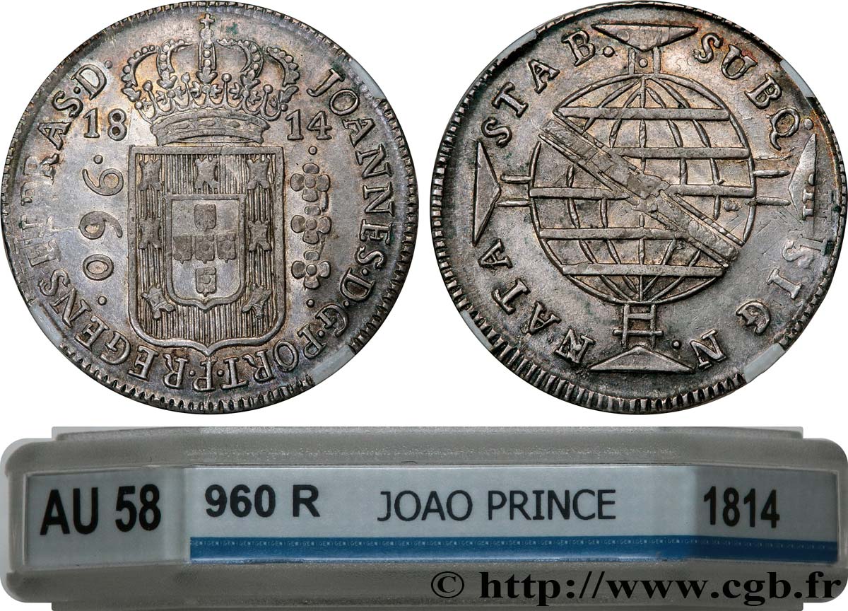 BRAZIL 960 Réis Jean VI (Joao) 1814 Rio de Janeiro AU58 GENI