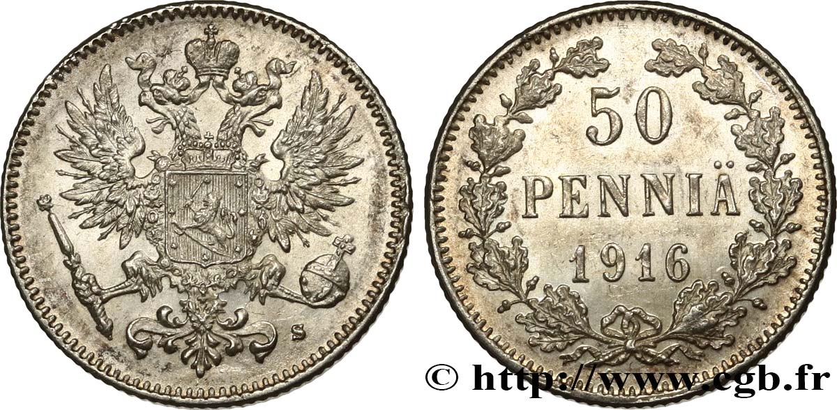 FINLANDIA 50 Pennia 1916 Helsinki MS 