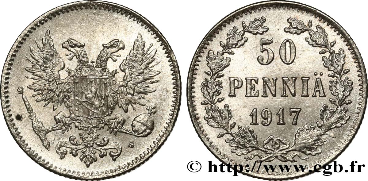 FINLANDIA 50 Pennia 1917 Helsinki MS 