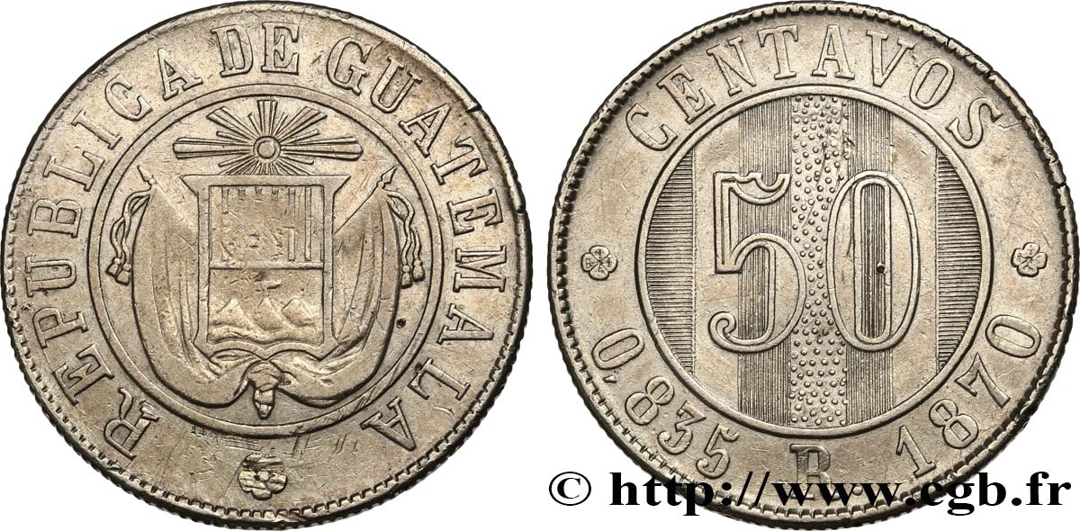GUATEMALA 50 Centavos 1870 Guatemala city MBC 