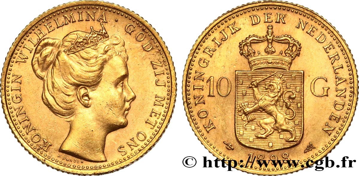 NETHERLANDS - KINGDOM OF THE NETHERLANDS - WILHELMINA 10 Gulden, 2e type 1898 Utrecht AU 
