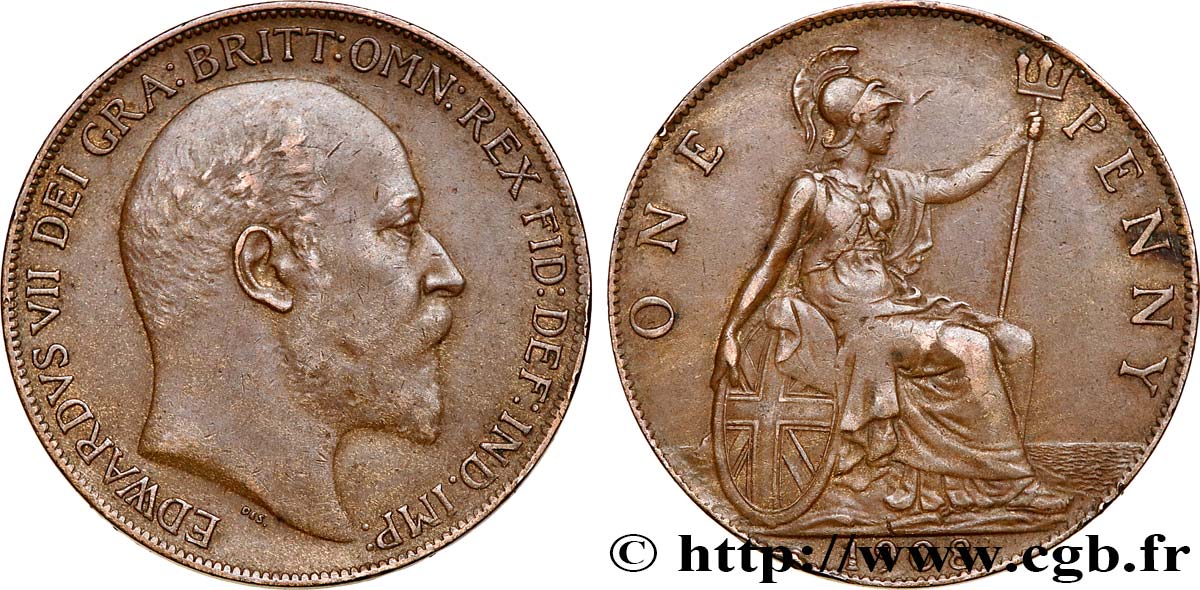 ROYAUME-UNI 1 Penny Edouard VII 1908  TTB 
