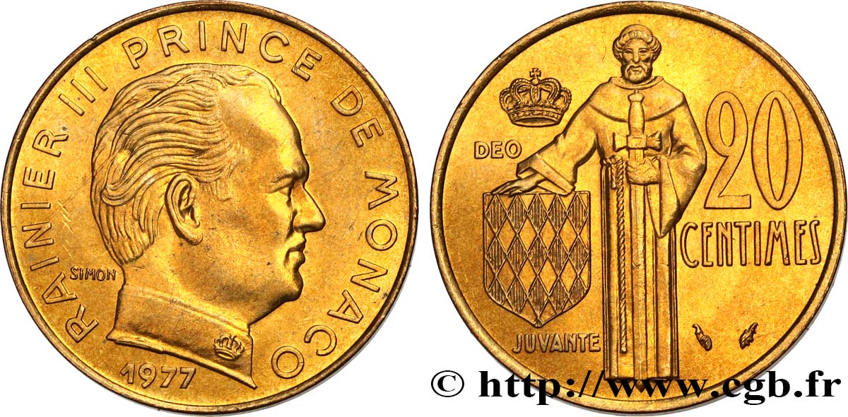 MONACO 20 Centimes Rainier III 1977 Paris MS 
