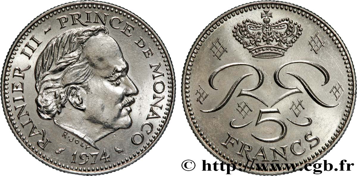MONACO 5 Francs Rainier III 1974 Paris SUP 