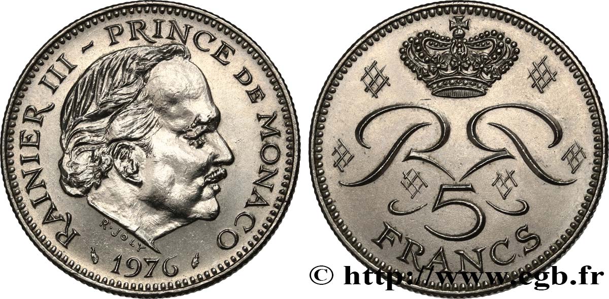 MONACO 5 Francs Rainier III 1976 Paris AU 