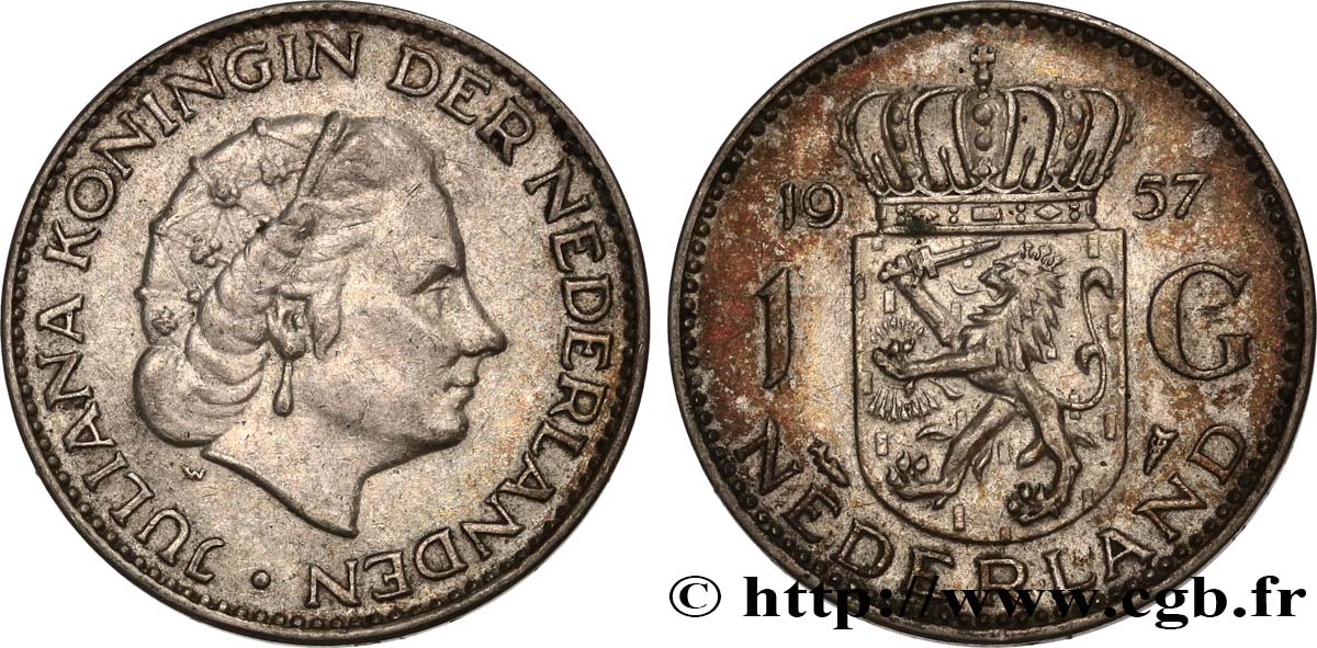 PAYS-BAS 1 Gulden Juliana 1957  SUP 