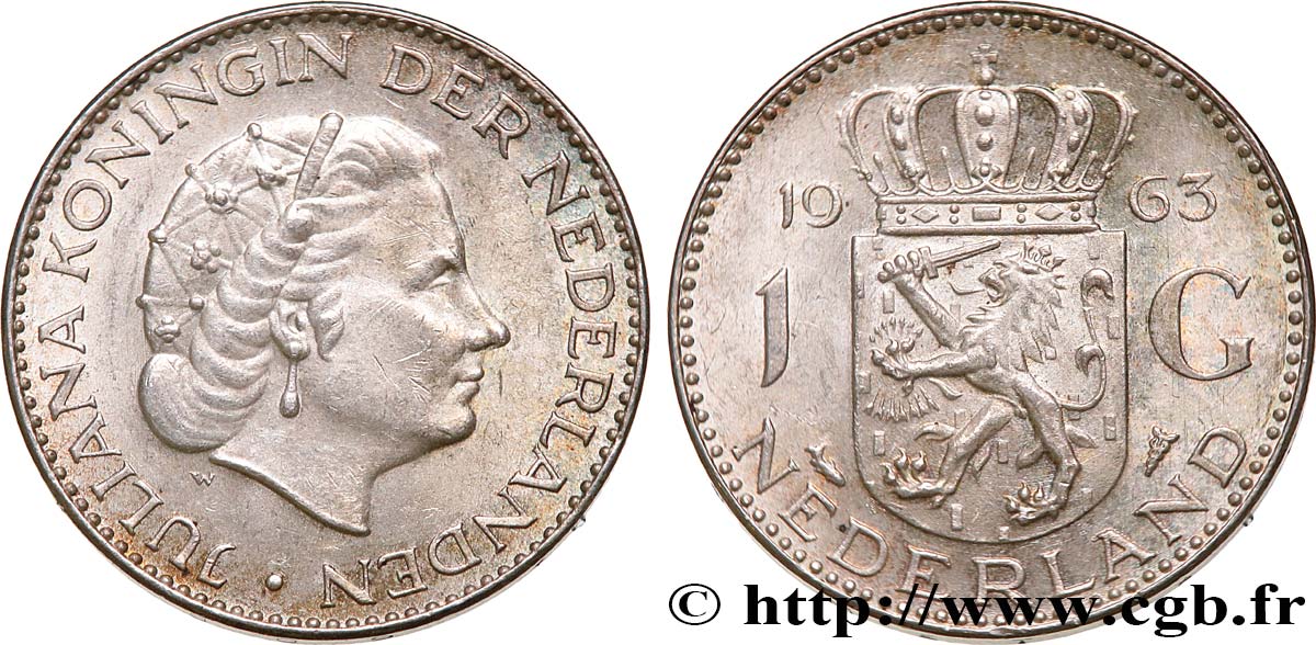 NETHERLANDS 1 Gulden Juliana 1963 Utrecht AU 