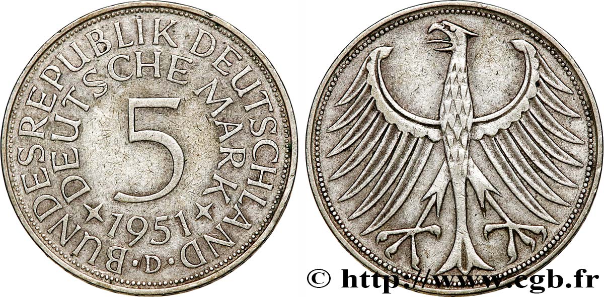 GERMANY 5 Mark aigle 1951 Munich XF 
