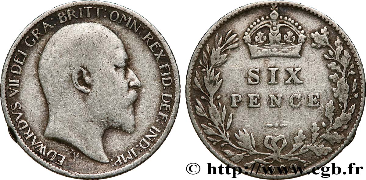 UNITED KINGDOM 6 Pence Edouard VII 1909  VF 