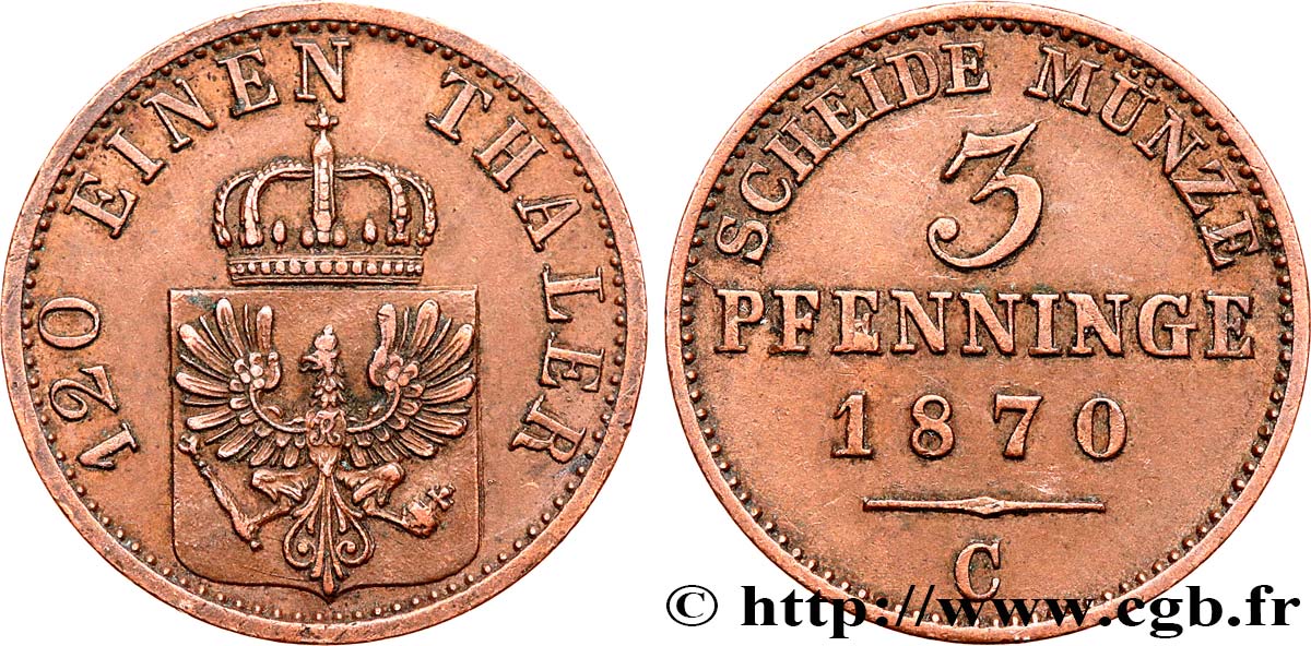 ALEMANIA - PRUSIA 3 Pfenninge 1870 Francfort MBC+ 