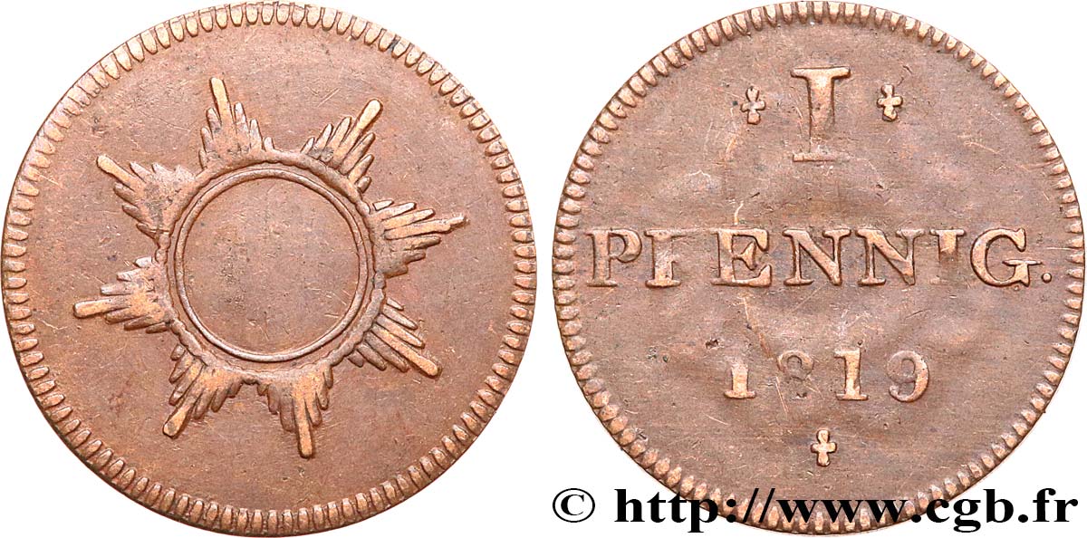 ALEMANIA - CIUDAD LIBRE DE FRáNCFORT 1 Pfennig 1819  BC+ 