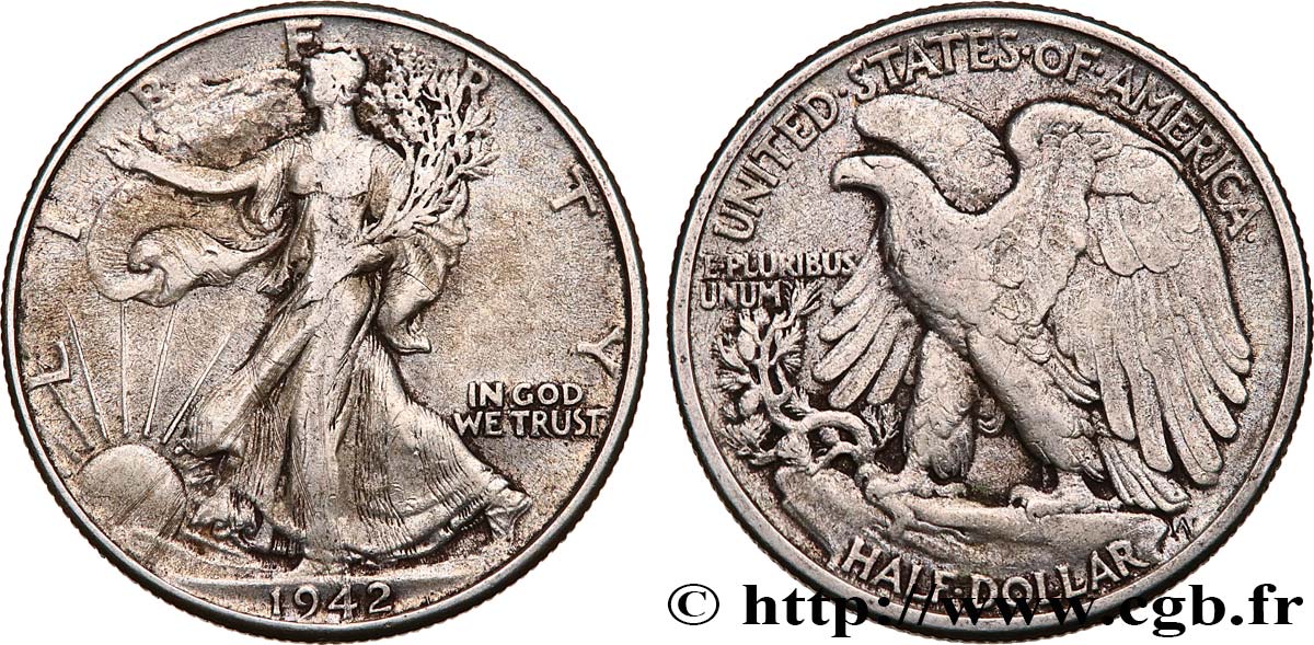 UNITED STATES OF AMERICA 1/2 Dollar Walking Liberty 1942 Philadelphie VF 
