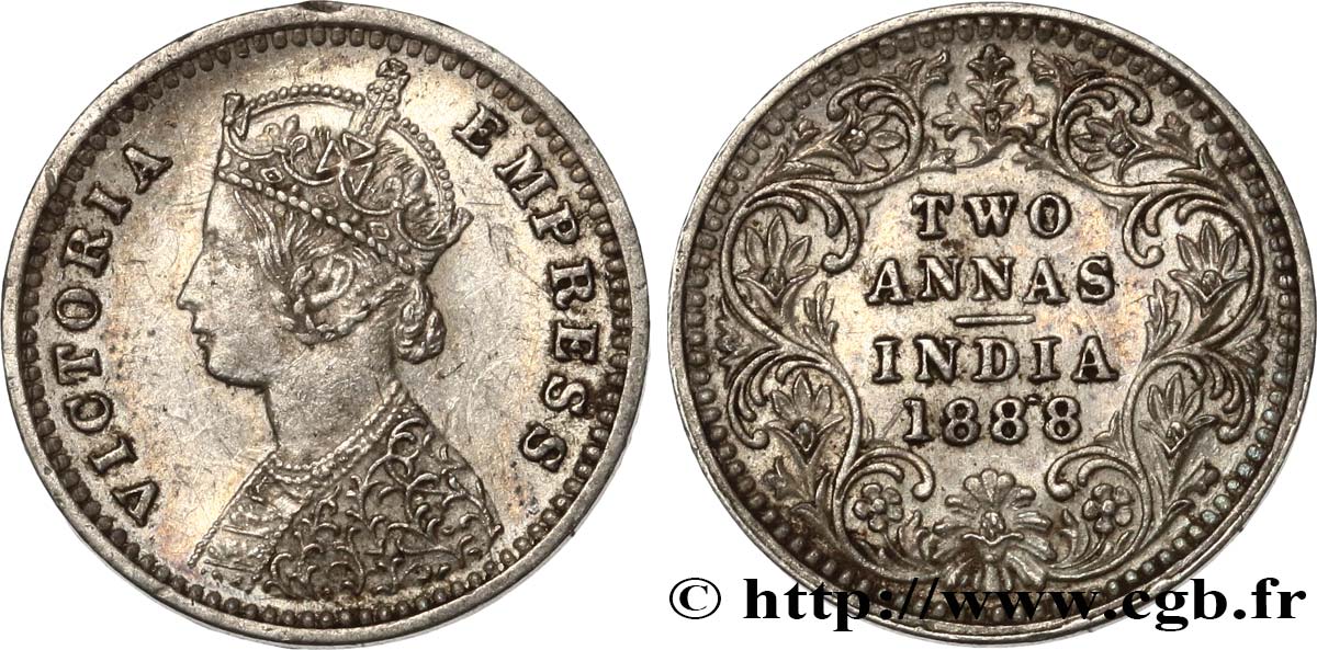 BRITISH INDIA 2 Annas Victoria 1888 Bombay AU 