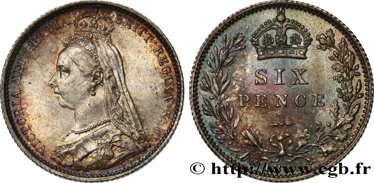 GRAN BRETAGNA - VICTORIA 6 Pence Victoria “buste du jubilé”  1888  MS 
