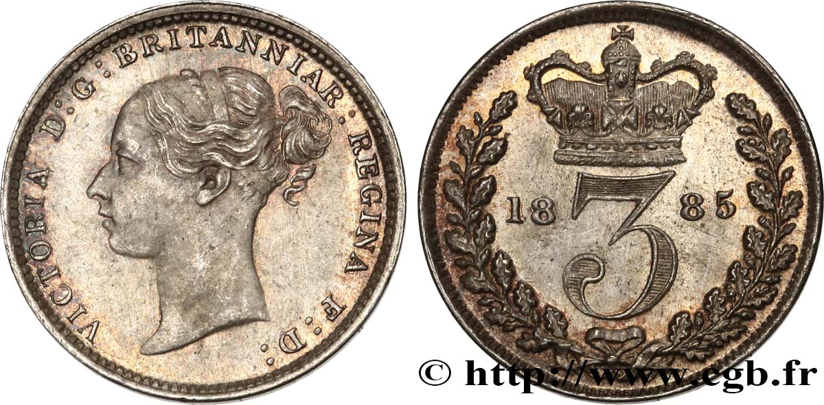 UNITED KINGDOM 3 Pence Victoria buste jeune 1885  MS 