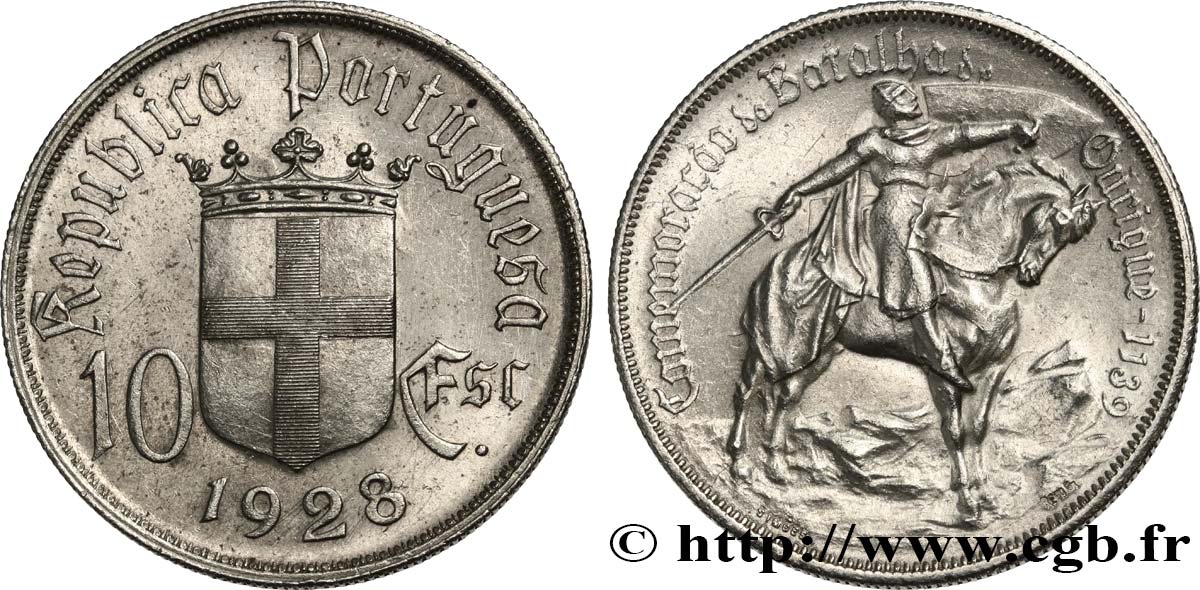 PORTUGAL 10 Escudos commémoration de la bataille d’Ourique en 1139 1928  fVZ 