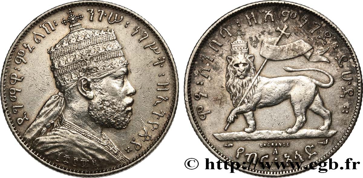 ETIOPIA 1/2 Birr Menelik II EE1889 1897 Paris BB 