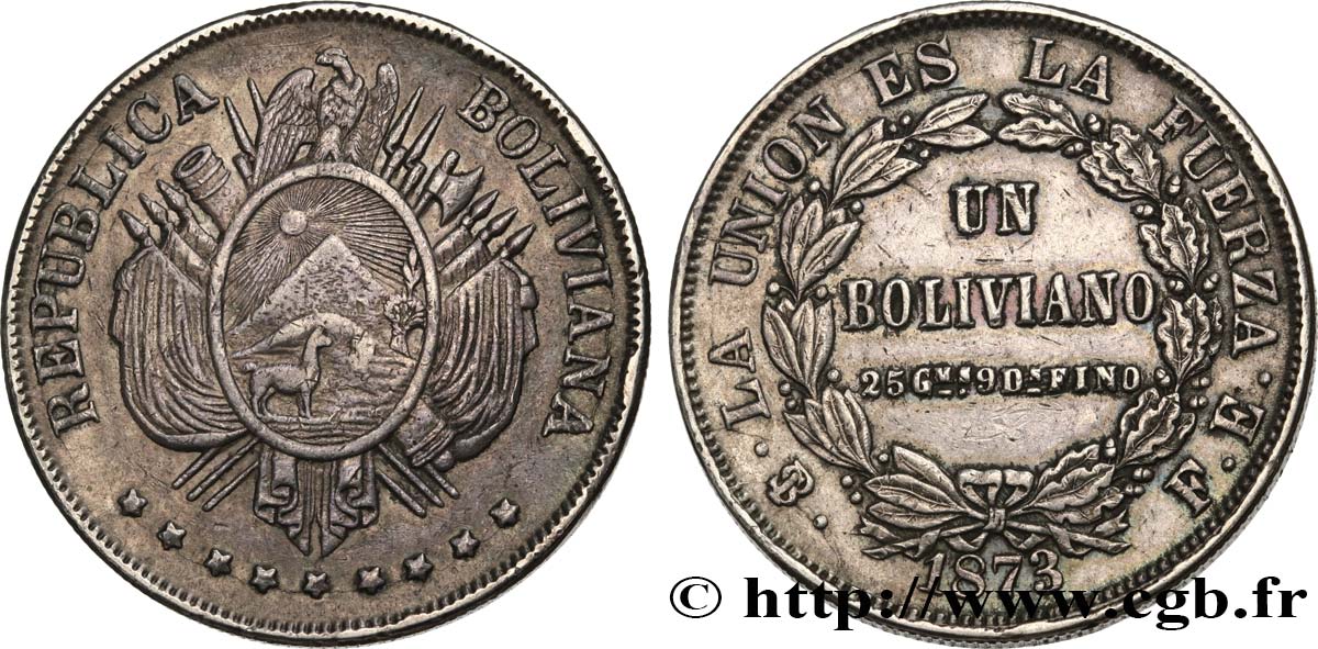 BOLIVIE 1 Boliviano 1873 Potosi TTB 