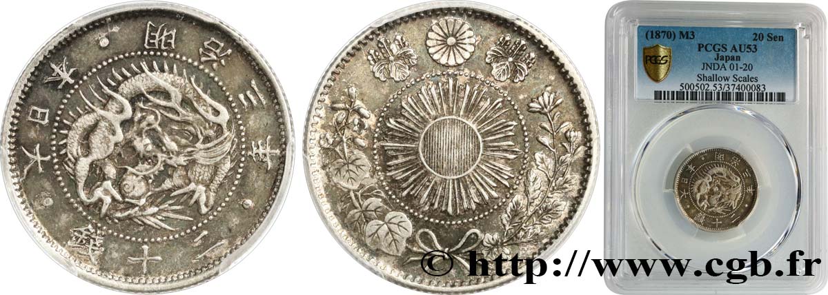 JAPON 20 Sen an 3 Meiji 1870  TTB53 PCGS