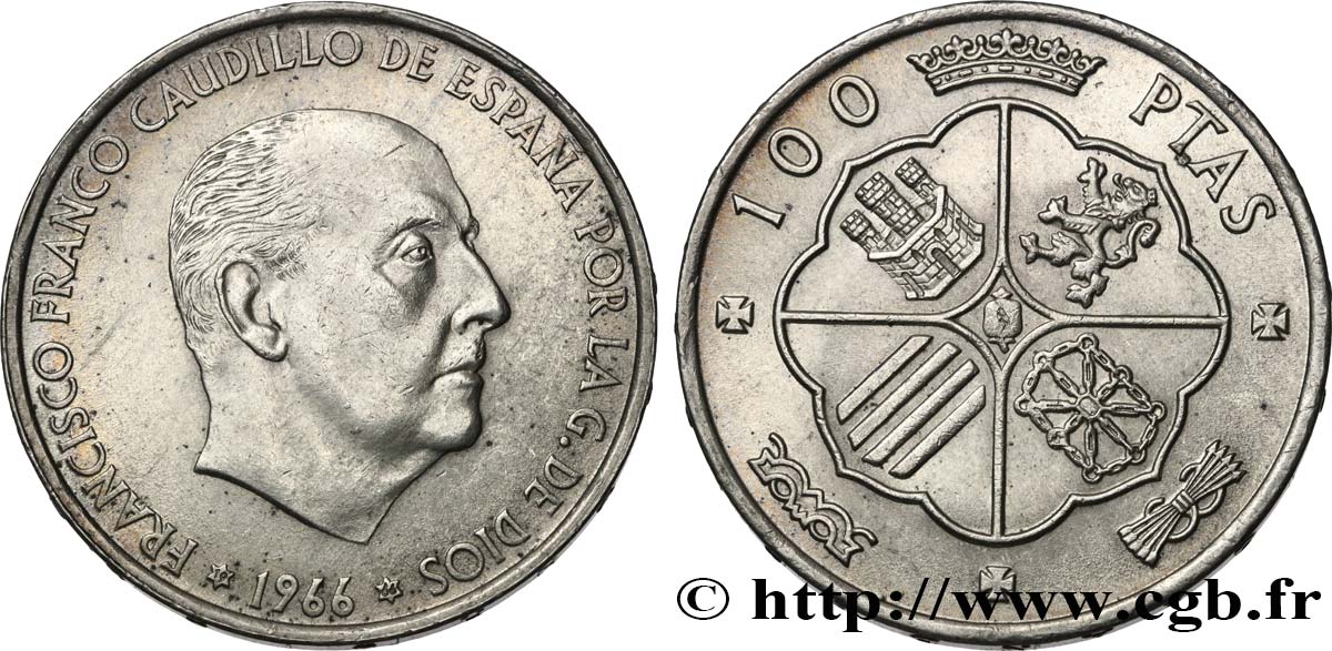 ESPAGNE 100 Pesetas Francisco Franco (1966 dans les étoiles) 1966 Madrid SUP 