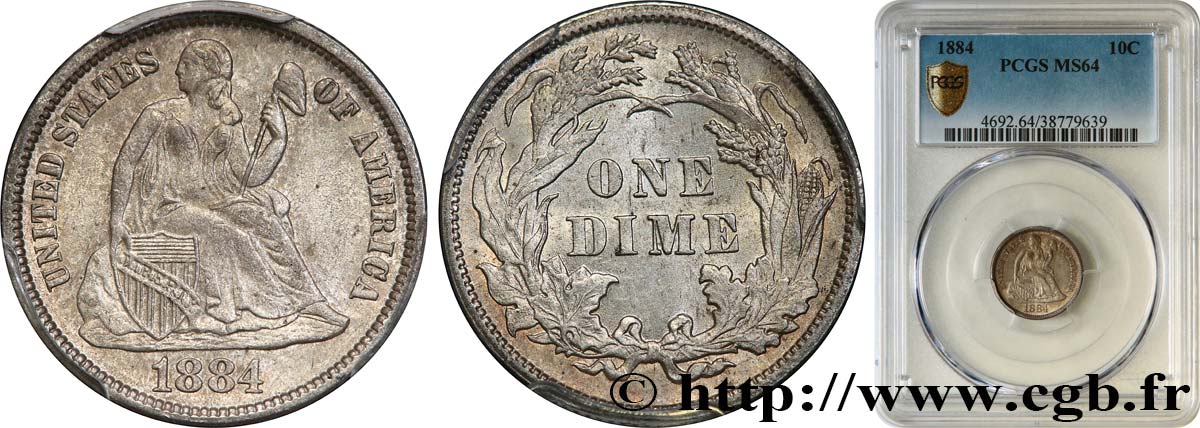 UNITED STATES OF AMERICA 1 Dime Liberté assise 1884 Philadelphie MS64 PCGS