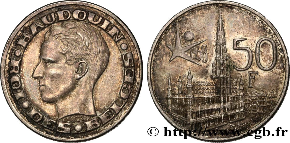 BELGIEN 50 Francs Exposition Universelle de Bruxelles - légende française 1958  VZ 