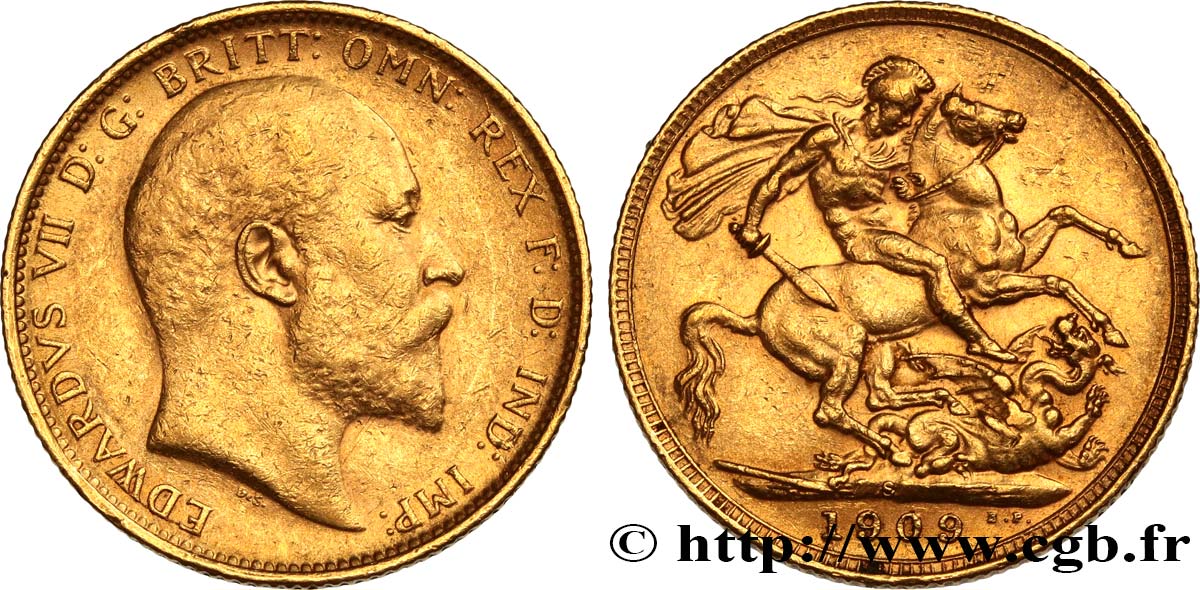 INVESTMENT GOLD 1 Souverain Édouard VII 1909 Sydney fVZ 