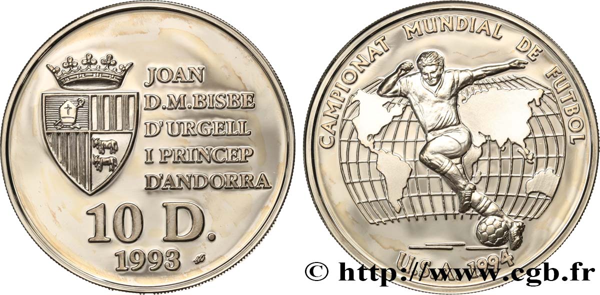 ANDORRA (PRINCIPALITY) 10 Diners Proof Coupe du monde 1994 1993  MS 