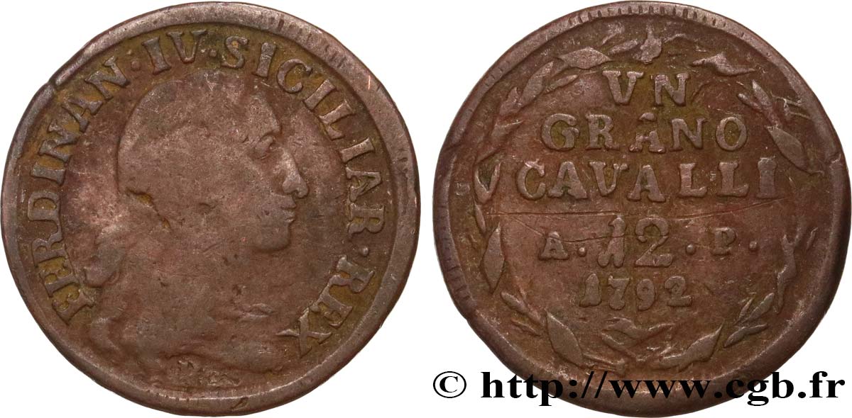 ITALIA - REINO DE NAPOLES 1 Grano da 12 Cavalli Ferdinand IV 1792  BC 